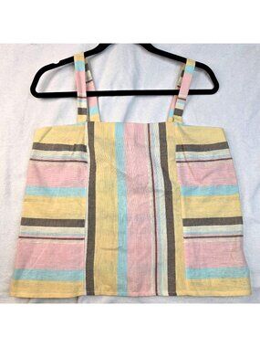 Vintage 70s Paddle & Saddle Striped Tank Top L Square Neck Coquette Festival